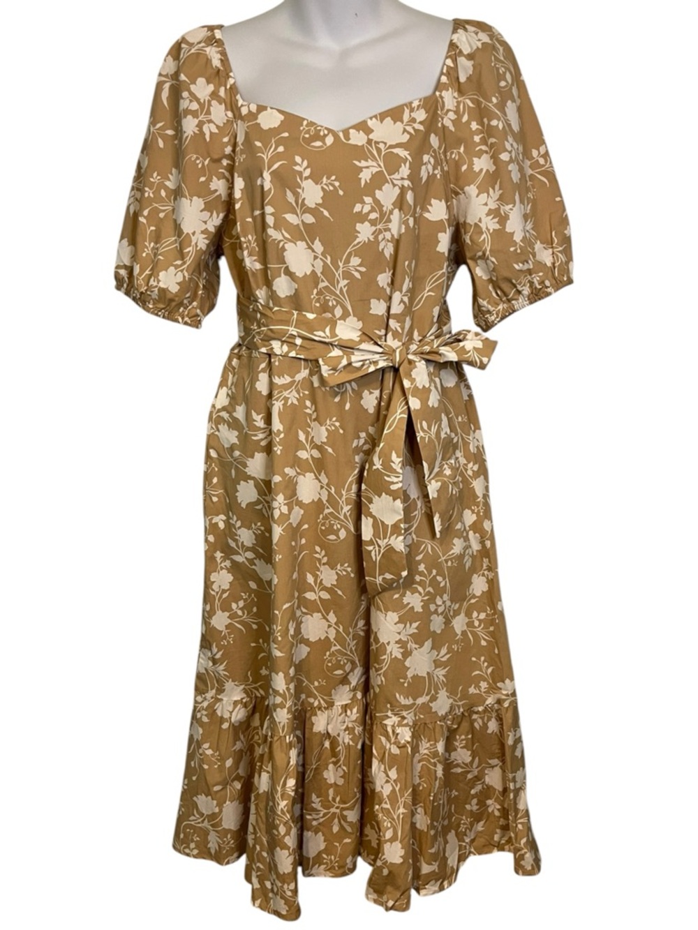 Talbots Floral Blooms Puff Sleeve Poplin Midi Dress